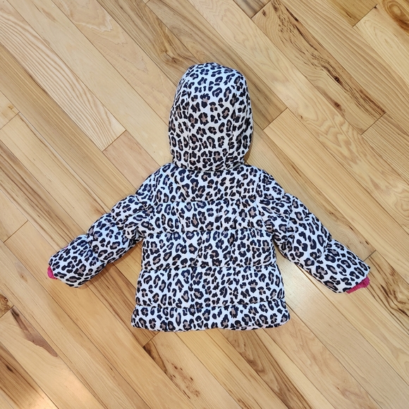 Carter's Girl's Leopard Print Puffer Hooded Jacket Coat Size 18 Months - Picture 2 of 7